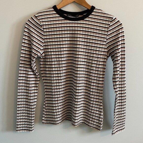 ZARA Striped Long Sleeve Knit T-shirt - Picture 2 of 6